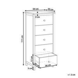 Wyld And Coco Hearth Timber Rustic Sassafras Five Drawer Chest, Light Brown, Tall Storage Sideboard For Bedroom And Living Room - thumbnail 4
