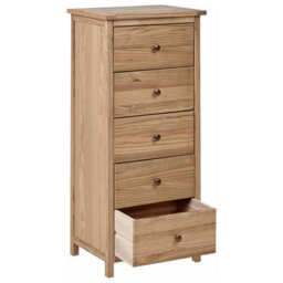 Wyld And Coco Hearth Timber Rustic Sassafras Five Drawer Chest, Light Brown, Tall Storage Sideboard For Bedroom And Living Room - thumbnail 5
