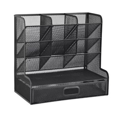 Mesh Metal Desk Organiser With Drawer - image 1