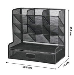 Mesh Metal Desk Organiser With Drawer - thumbnail 2