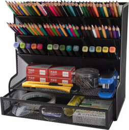 Mesh Metal Desk Organiser With Drawer - thumbnail 3