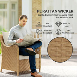 Outsunny 2 Pieces Rattan Garden Chairs, Cushioned Rattan Chairs, Beige - thumbnail 4