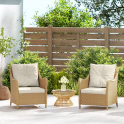 Outsunny 2 Pieces Rattan Garden Chairs, Cushioned Rattan Chairs, Beige - thumbnail 9