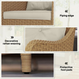 Outsunny 2 Pieces Rattan Garden Chairs, Cushioned Rattan Chairs, Beige - thumbnail 7