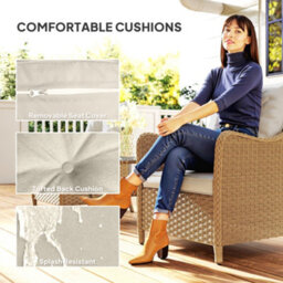 Outsunny 2 Pieces Rattan Garden Chairs, Cushioned Rattan Chairs, Beige - thumbnail 5