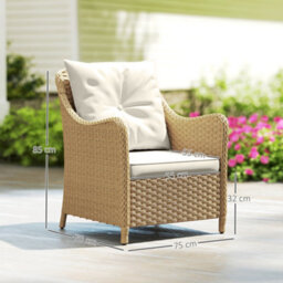 Outsunny 2 Pieces Rattan Garden Chairs, Cushioned Rattan Chairs, Beige - thumbnail 3