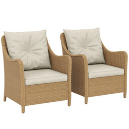 Outsunny 2 Pieces Rattan Garden Chairs, Cushioned Rattan Chairs, Beige - thumbnail 2
