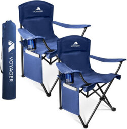 Voyager Pouch Folding Camping Chair 2-Pack, Lightweight With Pocket And Drinks Holder - Blue - thumbnail 1