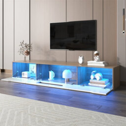 Abrihome High Gloss Tv Cabinet In White & Wood, With Colour Changing Led Lights - thumbnail 9