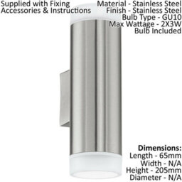 2 Pack Ip44 Outdoor Up & Down Wall Light - Stainless Steel Gu10 Porch Lamp - thumbnail 2
