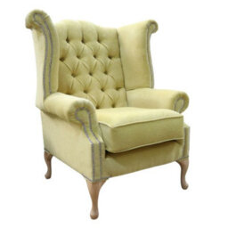 Chesterfield High Back Wing Chair Pimlico Lemon Real Fabric In Queen Anne Style - thumbnail 1