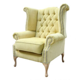 Chesterfield High Back Wing Chair Pimlico Lemon Real Fabric In Queen Anne Style - thumbnail 2