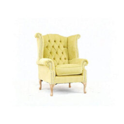 Chesterfield High Back Wing Chair Pimlico Lemon Real Fabric In Queen Anne Style - thumbnail 3