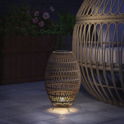 Outsunny Rattan Solar Lamp, Auto On/off Garden Lantern, Dark Brown - thumbnail 1