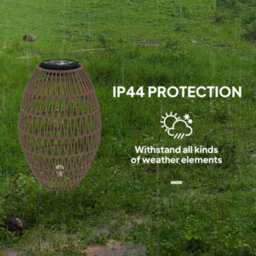 Outsunny Rattan Solar Lamp, Auto On/off Garden Lantern, Dark Brown - thumbnail 7