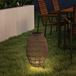 Outsunny Rattan Solar Lamp, Auto On/off Garden Lantern, Dark Brown - thumbnail 8