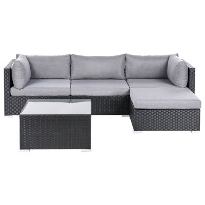 Beliani Garden Corner Sofa With Table 4 Seater Sano Left Hand Pe Rattan Black - image 1