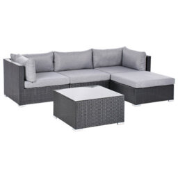 Beliani Garden Corner Sofa With Table 4 Seater Sano Left Hand Pe Rattan Black - thumbnail 4