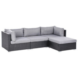 Beliani Garden Corner Sofa With Table 4 Seater Sano Left Hand Pe Rattan Black - thumbnail 5