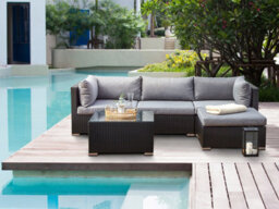 Beliani Garden Corner Sofa With Table 4 Seater Sano Left Hand Pe Rattan Black - thumbnail 2