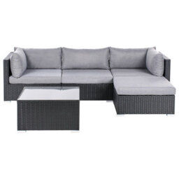 Beliani Garden Corner Sofa With Table 4 Seater Sano Left Hand Pe Rattan Black - thumbnail 1