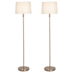 First Choice Lighting Set Of 2 Antique Brass Floor Lamps With Cream Shades