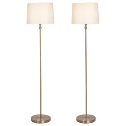 First Choice Lighting Set Of 2 Antique Brass Floor Lamps With Cream Shades - thumbnail 2