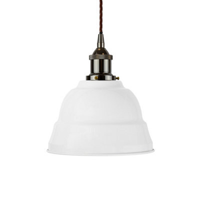 White Lincoln Painted Dome Pendant Light With Black Nickel Lamp Holder And Brown Twisted Cable - Se Home - image 1