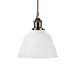 White Lincoln Painted Dome Pendant Light With Black Nickel Lamp Holder And Brown Twisted Cable - Se Home - thumbnail 1