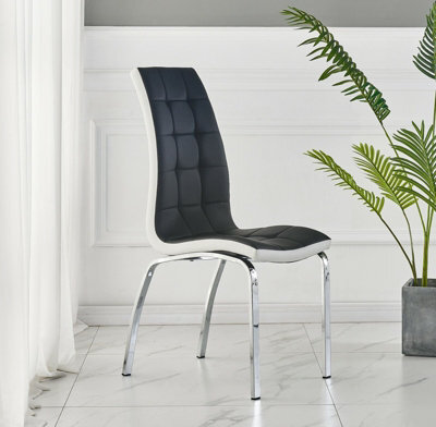 Furnizone UK Set Of 2 Dining Chairs - Vienna Modern Dining Chairs - Black Faux Leather Chrome Legs Dining Chairs - Kitchen Dining Room Chairs - image 1