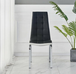 Furnizone UK Set Of 2 Dining Chairs - Vienna Modern Dining Chairs - Black Faux Leather Chrome Legs Dining Chairs - Kitchen Dining Room Chairs - thumbnail 2