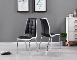 Furnizone UK Set Of 2 Dining Chairs - Vienna Modern Dining Chairs - Black Faux Leather Chrome Legs Dining Chairs - Kitchen Dining Room Chairs - thumbnail 5