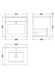 Nuie Classique Wall Hung 1 Drawer Unit & Minimalist Ceramic Basin, Stylish Sink Vanity Unit In Soft Black - thumbnail 7