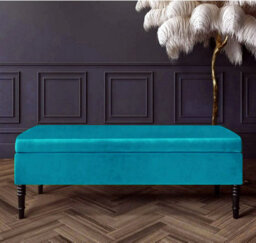 Safar Plain 137Cm Ottoman Storage Bench - Plush Velvet Shoe Bench - Teal Upholstery Footstool With Storage