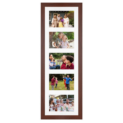 AK Frames 26X8 Rose Wood Modern Multi Photo Frame With White Mount - Holds 5 Apertures (5X) 6X4 Photos - image 1