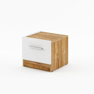 Arte Dentro Bedside Cabinet  (H)350mm (W)400mm (D)400mm Left Side - White Matt & Oak Sterling - image 1