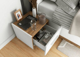 Arte Dentro Bedside Cabinet  (H)350mm (W)400mm (D)400mm Left Side - White Matt & Oak Sterling - thumbnail 3