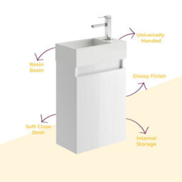 Plum&clay Condense Gloss White Wall Hung Cloakroom Vanity Unit (W)390mm - thumbnail 7