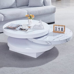 Furniture in Fashion Triplo Round Rotating Coffee Table In Vida Marble Effect