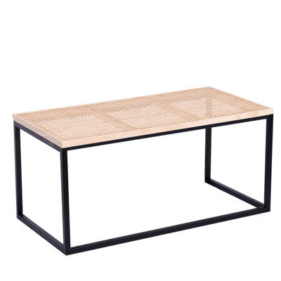 Nordlys Industrial Rattan Top And Black Metal Coffee Table Exotic Boho Living Room - image 1