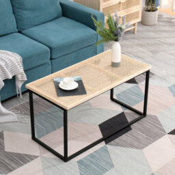 Nordlys Industrial Rattan Top And Black Metal Coffee Table Exotic Boho Living Room - thumbnail 3