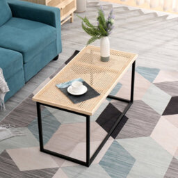 Nordlys Industrial Rattan Top And Black Metal Coffee Table Exotic Boho Living Room - thumbnail 4