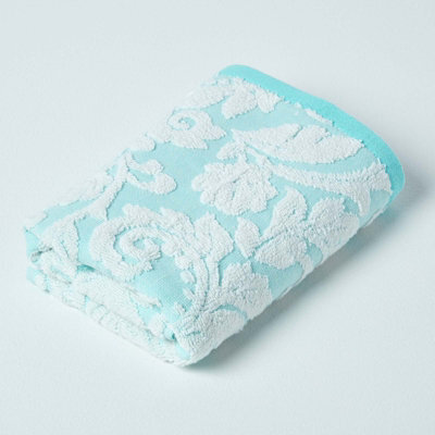 Homescapes Damask Turkish Cotton 600 Gsm Hand Towel, Aqua