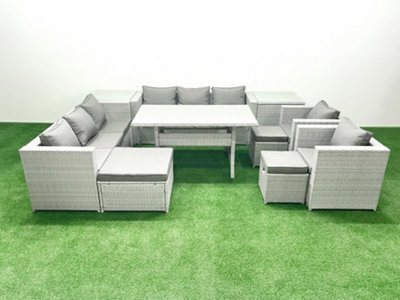 Fimous Rattan Garden Furniture Set Outdoor 8 Seater Patio Dinin G Sofa Sets Dining Table 2 Chairs 2 Side Tables 3 Stools - image 1