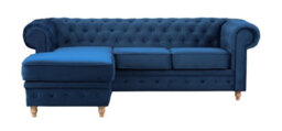 Windsor Chesterfield Style Blue French Velvet Fabric Corner Sofa (Left Hand Corner) - thumbnail 4