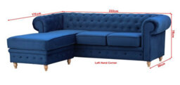 Windsor Chesterfield Style Blue French Velvet Fabric Corner Sofa (Left Hand Corner) - thumbnail 3