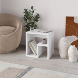 Decortie Bon Modern Square End Coffee Table 40Cm Open Shelf G-Shape White Living Room H 40Cm