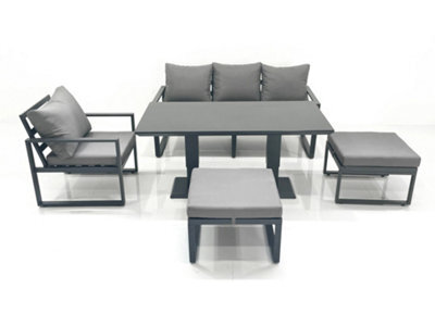 Fimous 6 Seater Garden Sofa Set Aluminium Furniture Rising Dining Tabe Set With Chair 2 Big Footstool Dark Grey - image 1