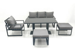 Fimous 6 Seater Garden Sofa Set Aluminium Furniture Rising Dining Tabe Set With Chair 2 Big Footstool Dark Grey - thumbnail 2
