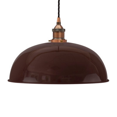 Burgundy Red Worcester Painted Dome Pendant Light With Antique Copper Lamp Holder And Black Twisted Cable - Se Home - image 1